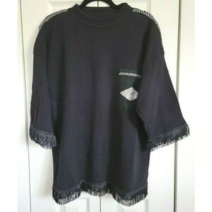 Mardel Handcrafted Sweater‎ Black Fringe/Rhinestone Accents Unworn Size XL